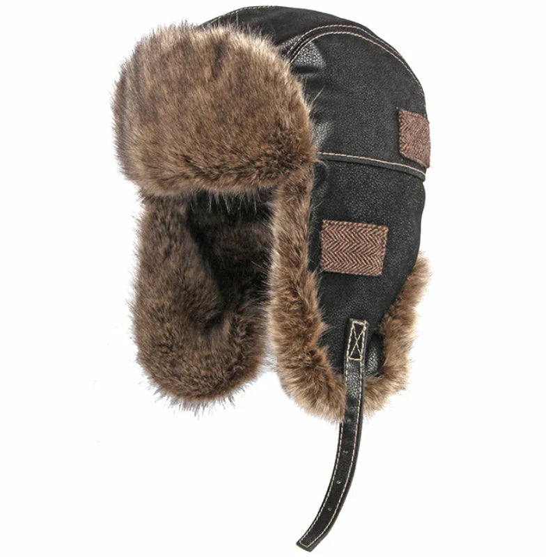 Laurenclay Winter Fur Leather Bomber Hat