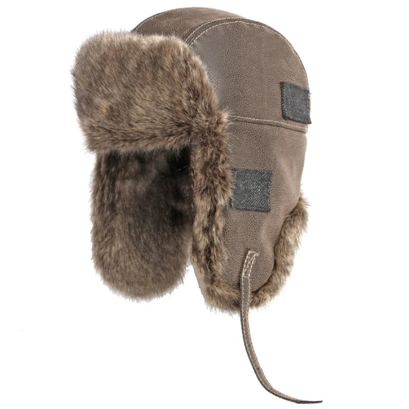 Laurenclay Winter Fur Leather Bomber Hat