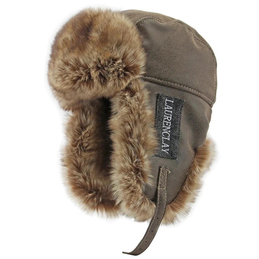 Laurenclay Winter Fur Leather Bomber Hat