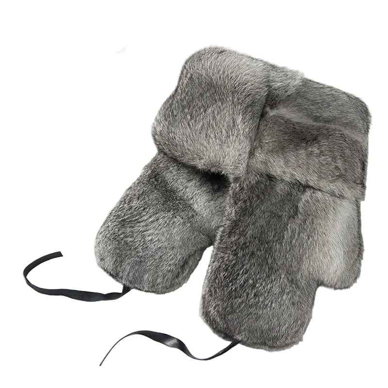 Oblast Russian Winter Rabbit Fur Trapper Bomber Hat